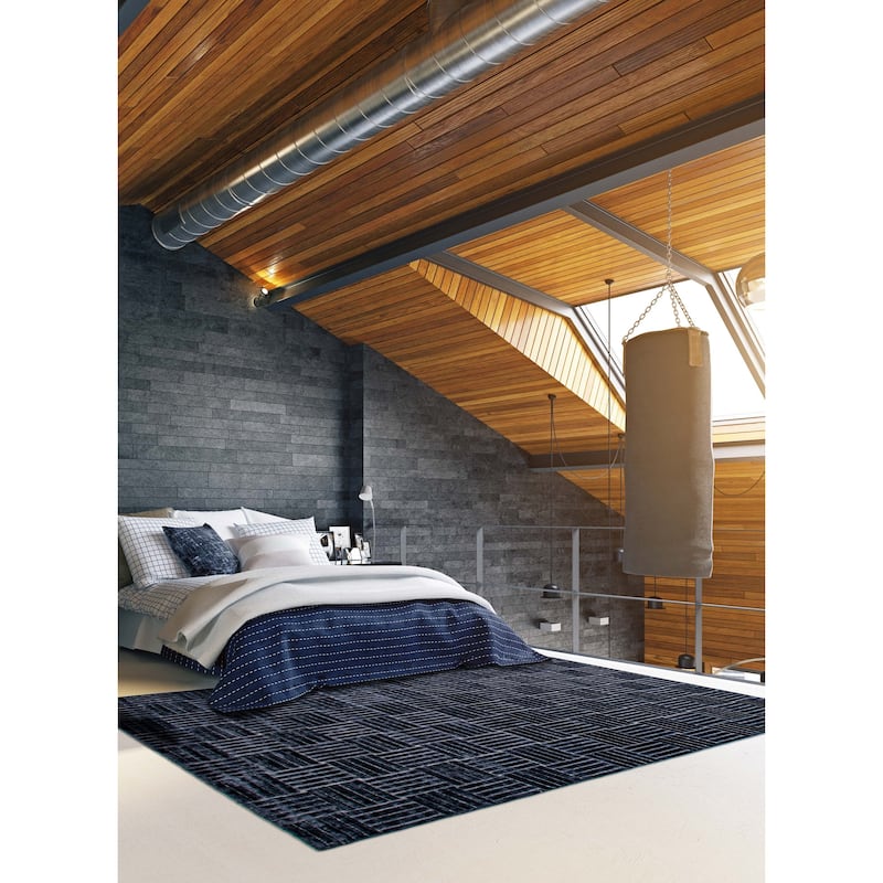 ECARPETGALLERY Hand Loomed Kashkuli Gabbeh Navy Viscose Rug - 5'7 x 7'10