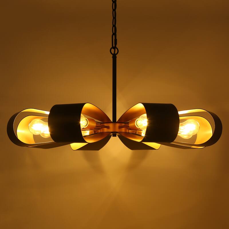 Modern Industrial 8-Light Chandelier Black Gold Floral Pendant Light for Living Room and Dining Room - 32.6 " × 15.8 "