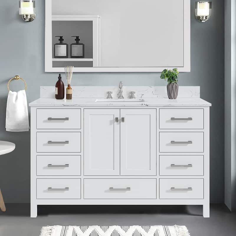 StarrySky 54 inch Undermount Single Sink Bathroom Vanity with Engineered Carrara Marble Top - 54 inch