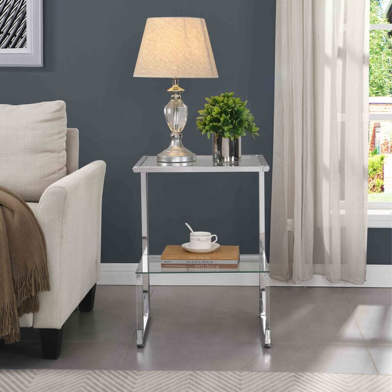 Modern Side Table, 2-Tier Acrylic Glass End Table for Living Room&Bedroom