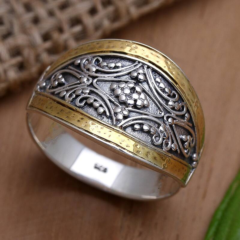 Novica Handmade Royal Vineyard Gold Accented Cocktail Ring - Silver