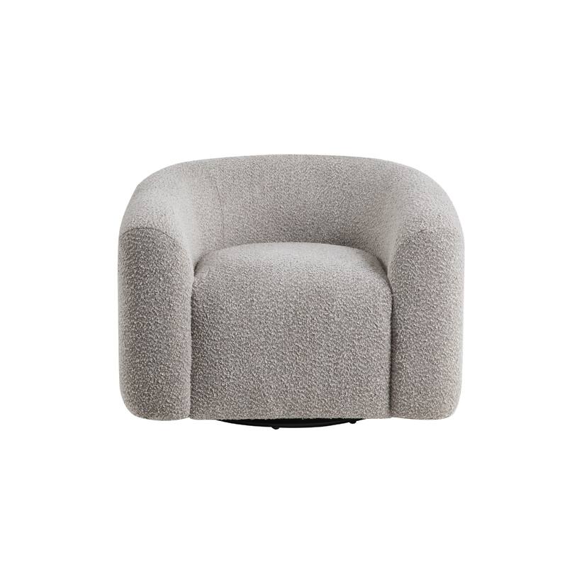 Dera Swivel Accent Chair, Sculpted Barrel Back, Foam Fill, Gray Boucle