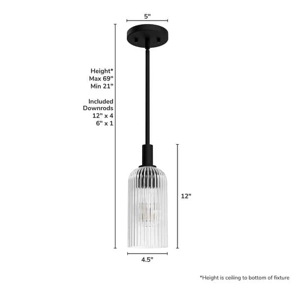dimension image slide 1 of 2, Hunter + Jasmine Roth Beverly Glen Ribbed Glass 1-Light 4" Mini Pendant - Kitchen Island, Bedside - Transitional, Modern