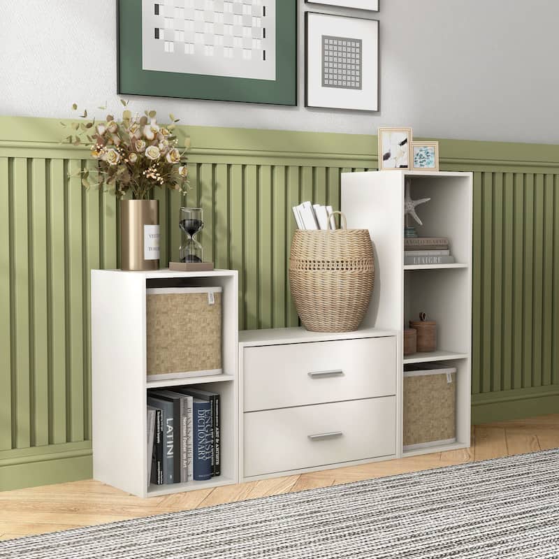 DH BASIC Modern Wood Customizable Stackable Storage Organizer - Cube Shelves, Drawer Cabinet, Bookcase with Doors by Denhour