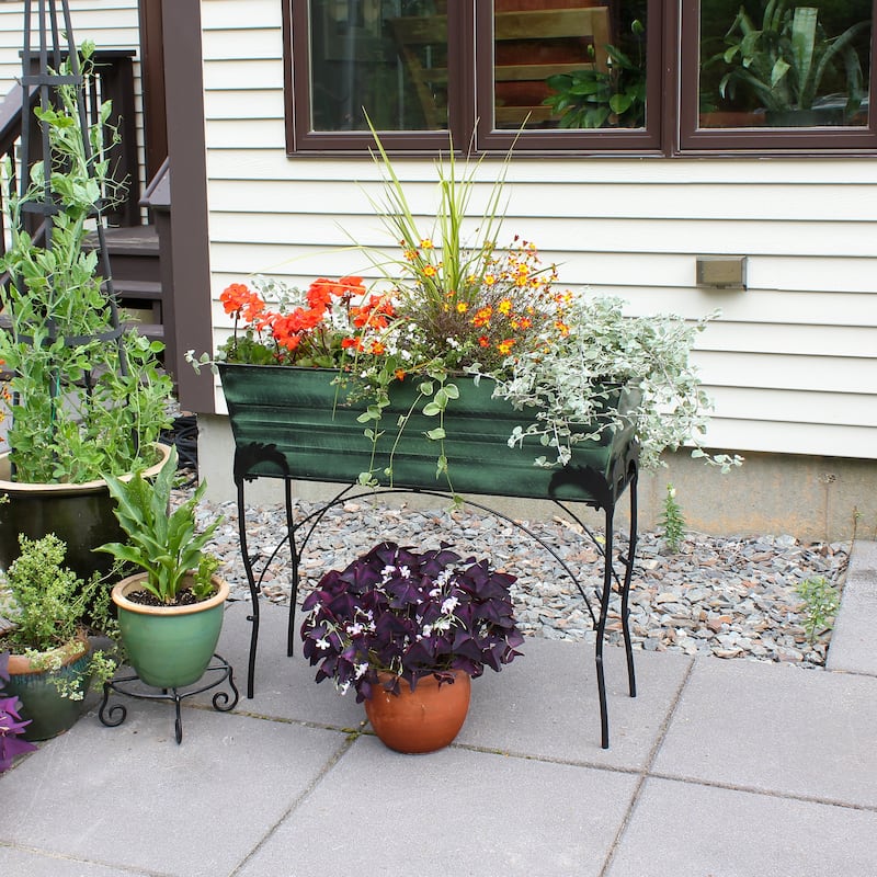 Achla Designs 30"H Rectangular Classic Green Galvanized Steel Indoor Outdoor Large Flower Box w/Black Wrought Iron Flora Stand