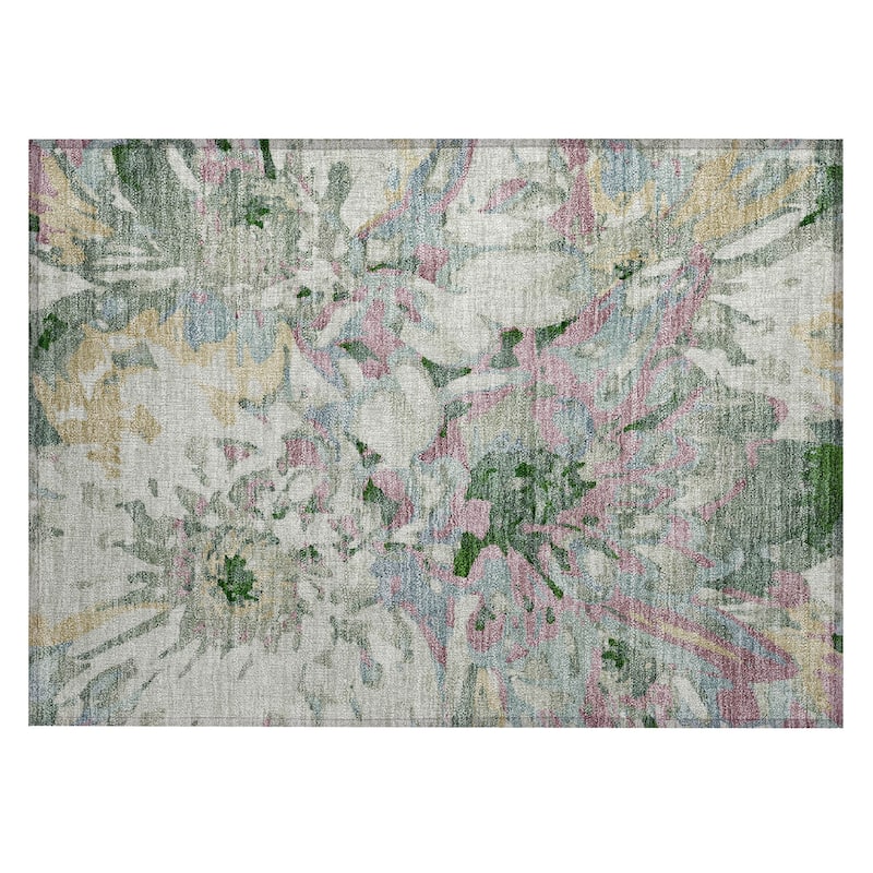 Machine Washable Indoor/ Outdoor Abstract Floral Chantille Rug