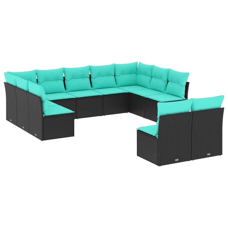 vidaXL 11 Piece Patio Sofa Set with Cushions Black Poly Rattan
