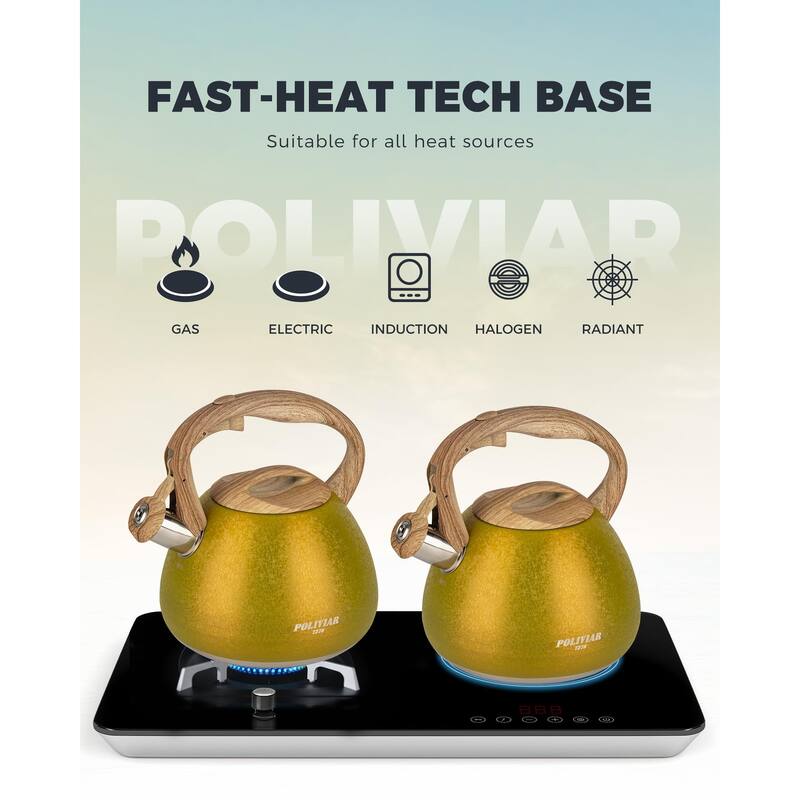 Tea Kettle, 2.7 Quart Stovetop Tea Kettle, Audible Whistling Teapot with Crackle Finish, Food