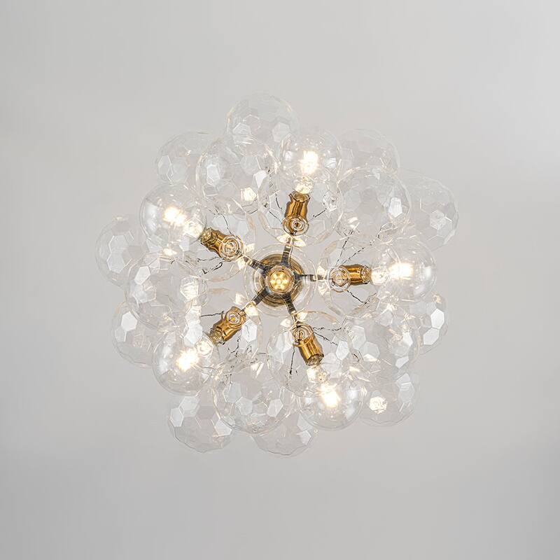 Brass 6-light Dimmable Cluster Clear Cut glass Globe Chandelier