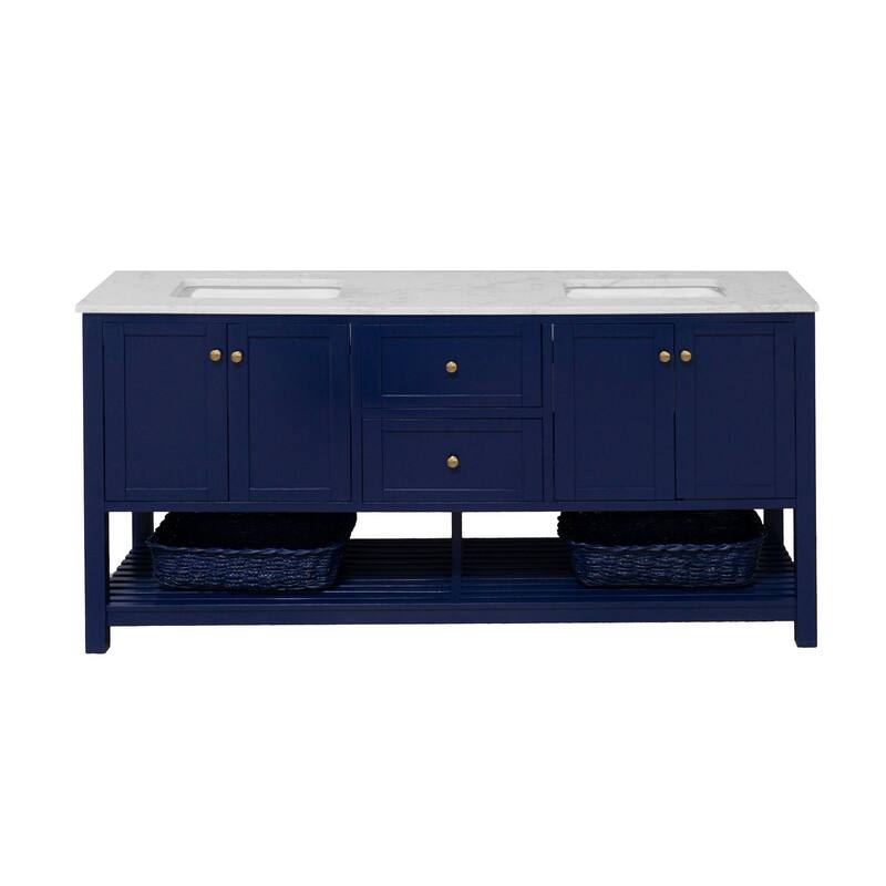 KitchenBathCollection Lakeshore 72" Double Bathroom Vanity with Engineered Carrara Top