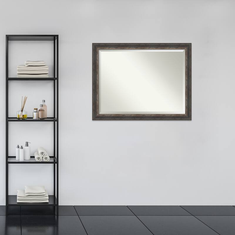 Beveled Bathroom Wall Mirror - Bark Rustic Char Frame