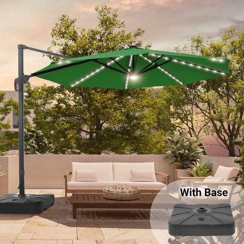 11FT Solar LED Patio Cantilever Umbrella With Resin Base by Bonosuki