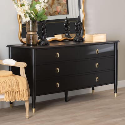 Tamra Black Wood Dresser with Drawers - Bedroom Storage Unit with Metallic Accents, 6-Drawer Modern Transitional Bedroom Storage