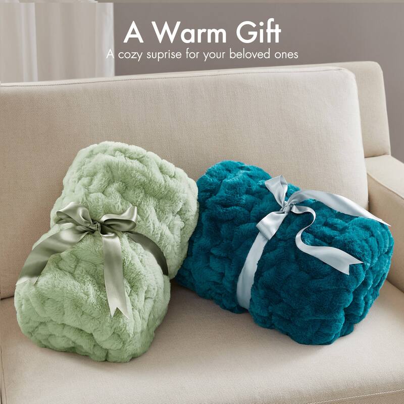 Madison Park Ruched Fur Throw