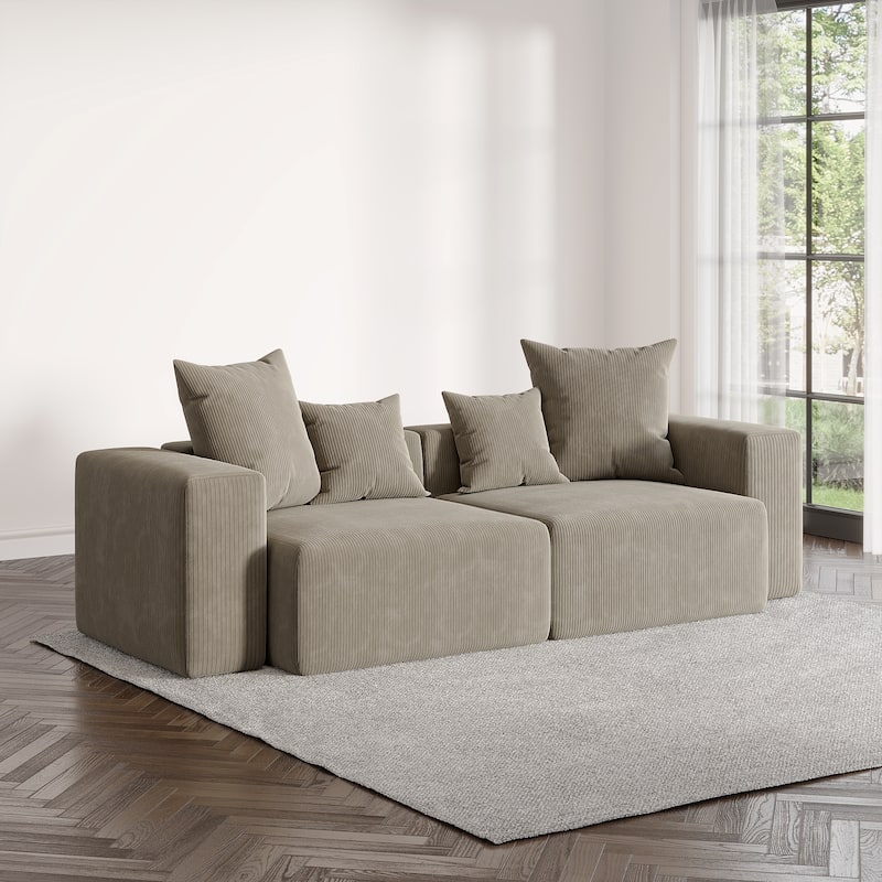 2 Set Oversized Corduroy Sectional Sofa Square Arm