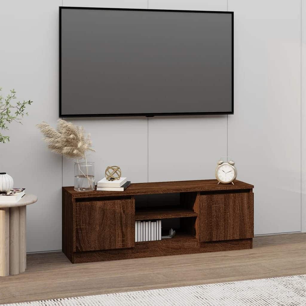 vidaXL TV Cabinet With Door Brown Oak Engineered Wood Medium - 11.8 x 40.2 x 14.2 in