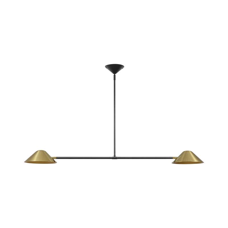 2-Light Industrial Black and Brass Linear Cone Pendant Light - 53.94" L × 3.94" H × 9.84" D