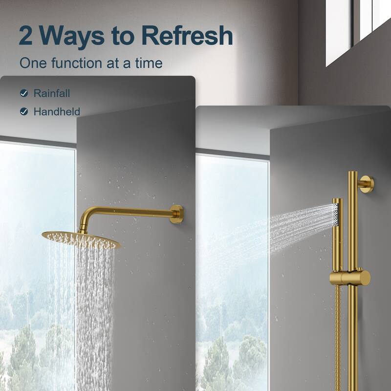 GRANDJOY 10" Wall-Mounted Shower Head System and Handheld Shower with Sliding Bar