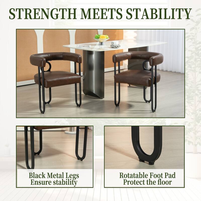 PU Accent Chair Dining Chair Barrel Side Chairs Armchair Set of 2