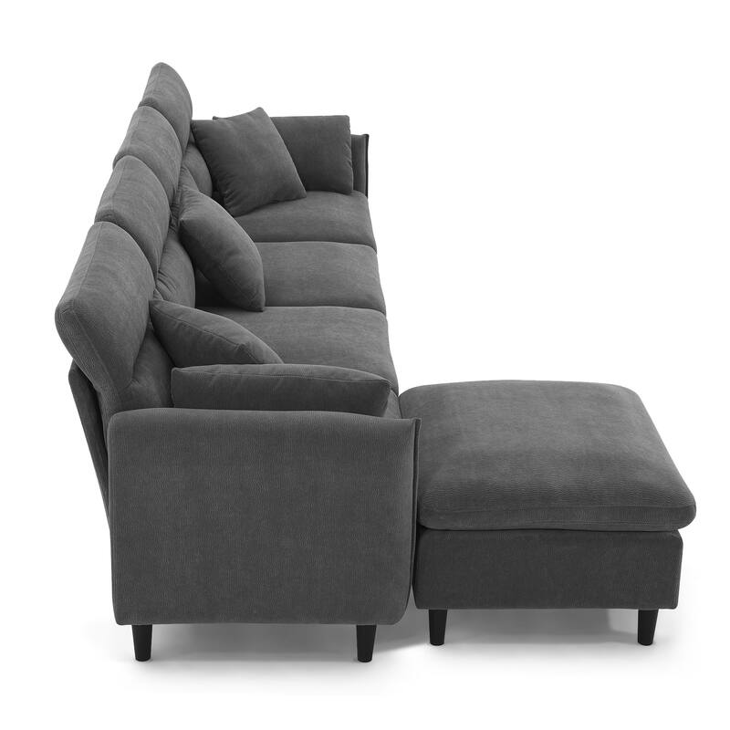 Convertible Sectional Sofa,L-Shaped Reversible Couch Set With Free Pillows,5 Seat Cloud Chenille Indoor Furniture With Ottoman