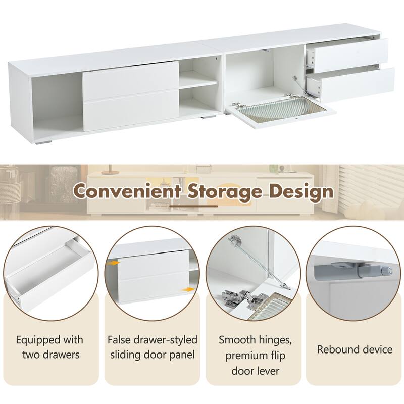 94.4" Modular LED TV Stand with Tempered Glass Arched Doors - Smart App-Controlled Lighting, Music Sync