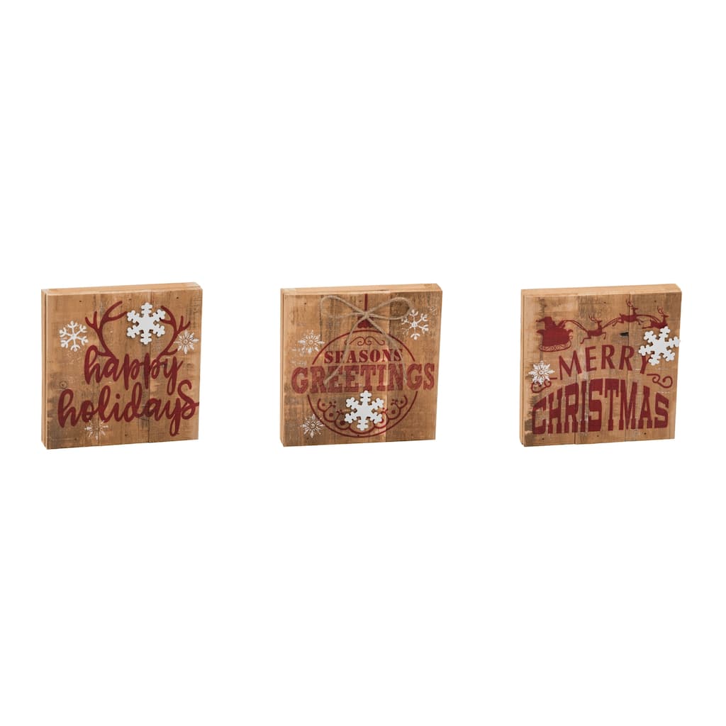 Transpac Wood "Merry Christmas" Block Set of 3 Christmas Home Decorations