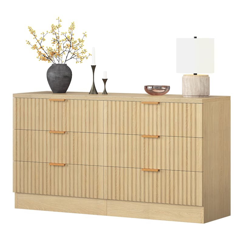 Moasis 6-drawer Dresser Double Chest of Drawer Dresser with Fluted Panel