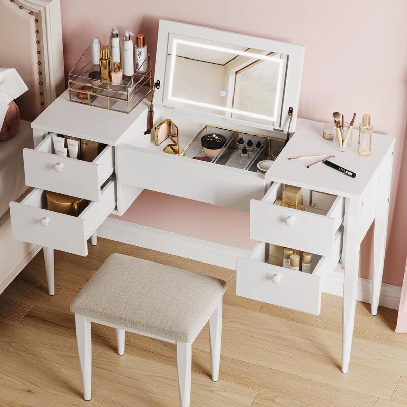 Makeup Vanity Desk with Flip Top Mirror and Lights