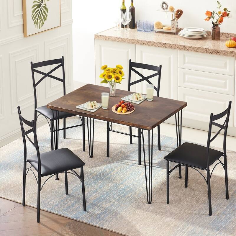 Modern Wood Dinning Table and Chairs Set of 2,Rustic Brown, Dining Table Set of 3/5 - Brown - 5-Piece Sets