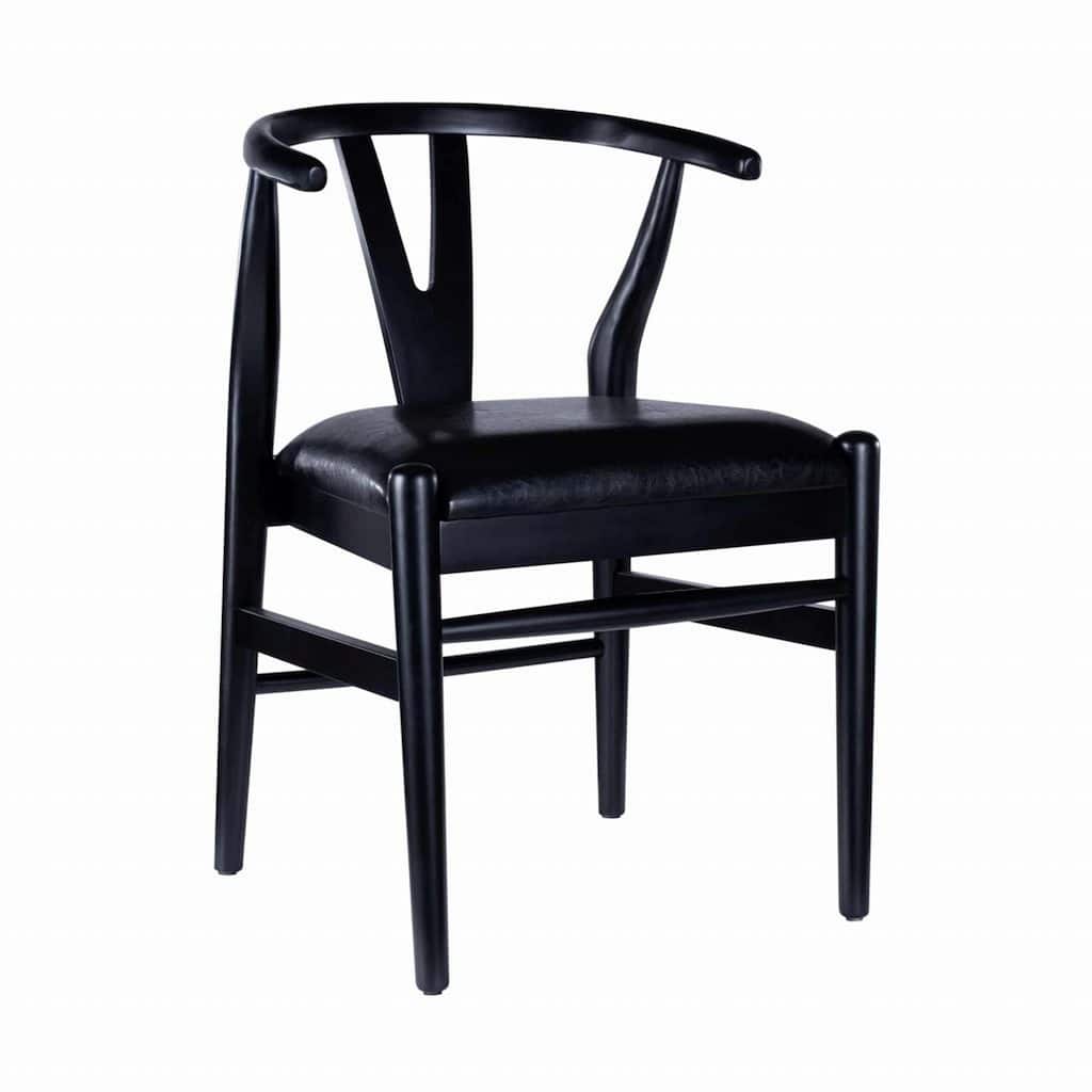 Cera Dining Chair Set of 2, Rich Faux Leather Seat, Black Rubberwood