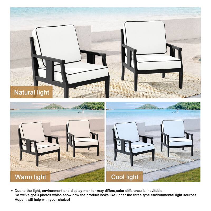 Black Wood Patio Accent Chairs with Water-Resistant Cushions