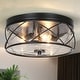 preview thumbnail 11 of 11, Raretta Modern Farmhouse Black 3-Light Drum Flush Mount Glass Ceiling Light - D13" x H6"