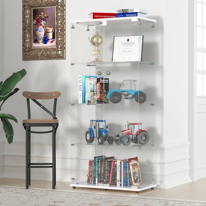 Glass Display Cabinet with Doors & Locks, Acrylic Shelves, Floor Standing Storage Showcase for Home or Office