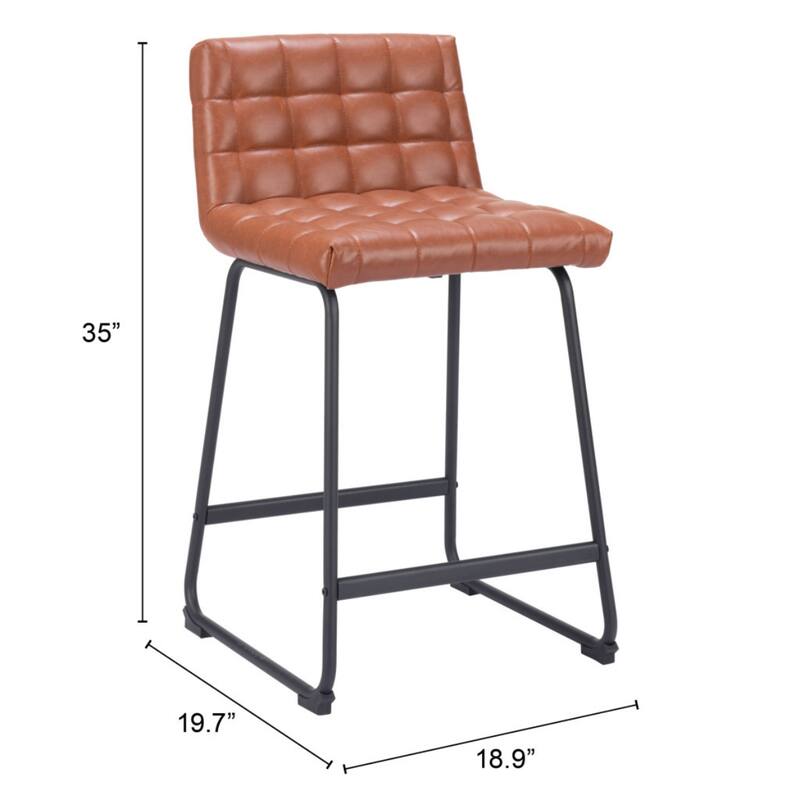 Set of 2 Armless Faux Leather Bar Stools with Tufted Seat and Sled Base for Living Room or Kitchen Island