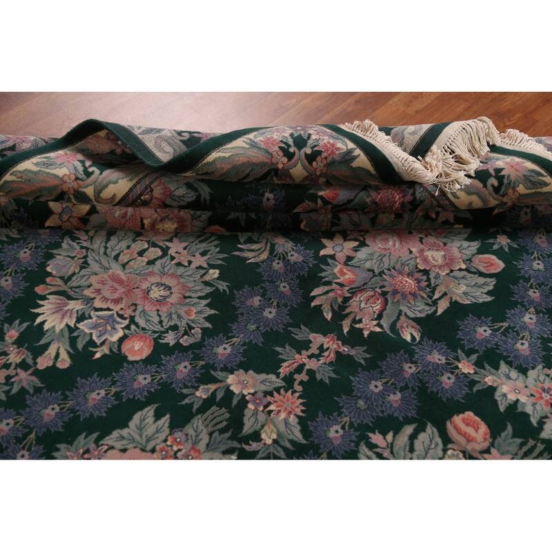 Vegetable Dye Green Aubusson Chinese Area Rug Hand-Knotted Wool Carpet - 8'11"x 12'2"