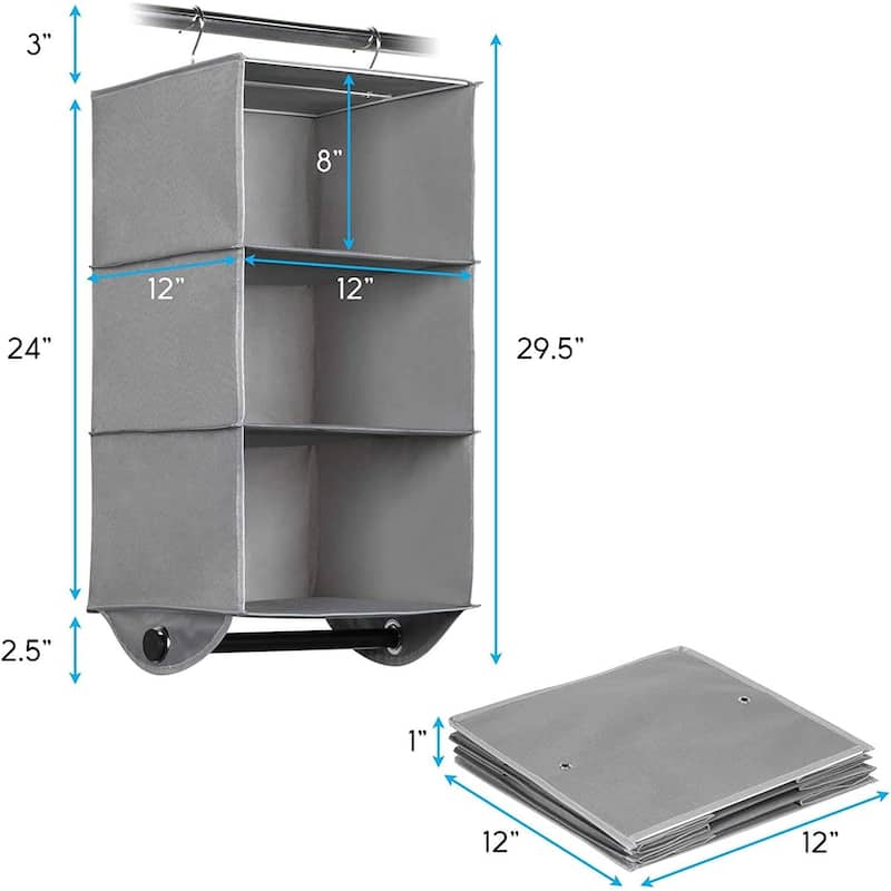 Hanging Closet Organizers with 3 Shelves - Closet Storage and RV Closet Organizer - Grey / Black