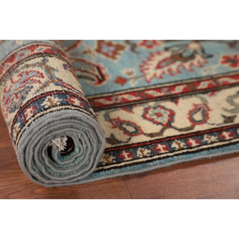 Light Blue Traditional Kazak Runner Rug Handmade Hallway Wool Carpet - 2'1" x 5'9"