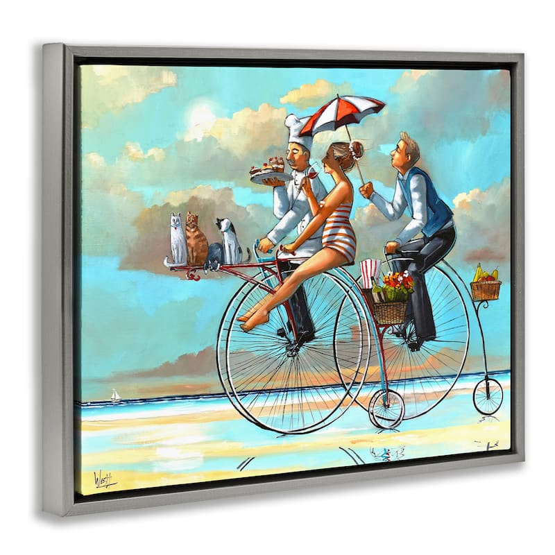 Stupell Woman & Butler Bicycle Ride Framed Floater Canvas Wall Art Design By Ronald West