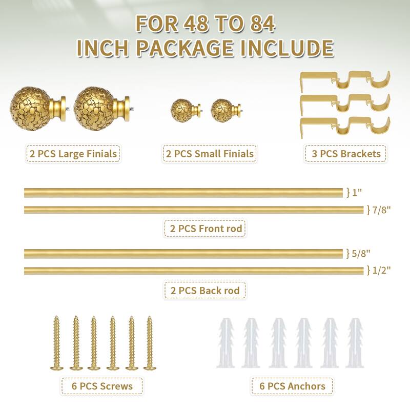 Meriville 1" Diameter Double Window Curtain Rod, 28" to 48", Fuso Finial