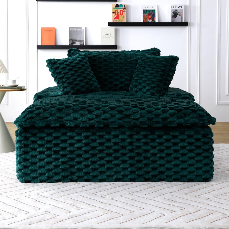 Versatile Chaise Lounge Couch Floor Standing Sofa Chair Turtle Fleece Single Accent Chiar with Pillows and Streamlined Armrests
