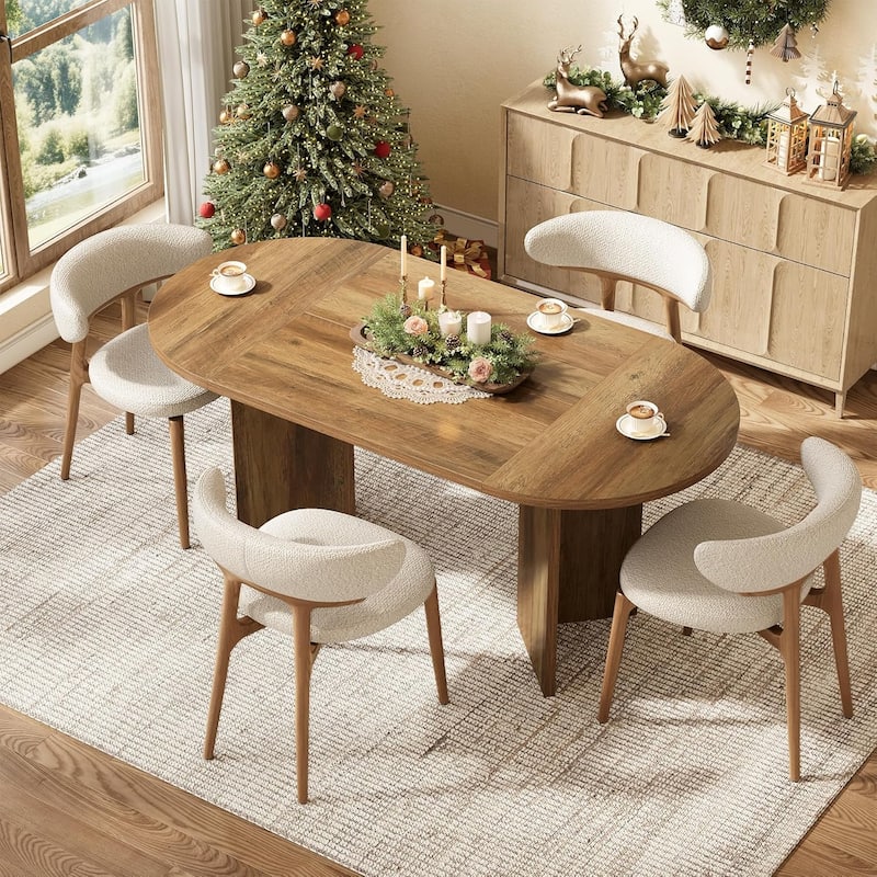 63" Rustic Oval Dining Table with Metal Strip Base for 4-6