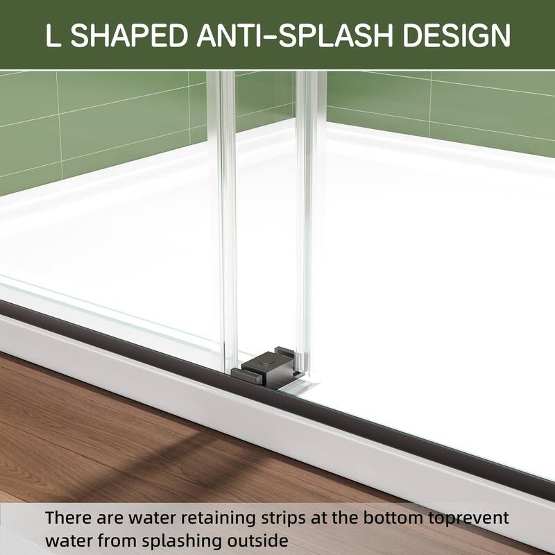 72" x 59" Frameless Double Sliding Shower Door, 8mm Easy-Clean Tempered Glass, 304 Stainless Hardware, Reversible