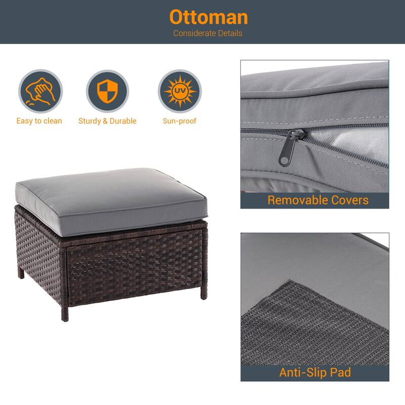 Livoosun 8 Pieces Patio Sofa with 28'' Fire Table Set, PE Wicker, Wide Armrests High Back Sofa Chair Design for Lawn, Patio