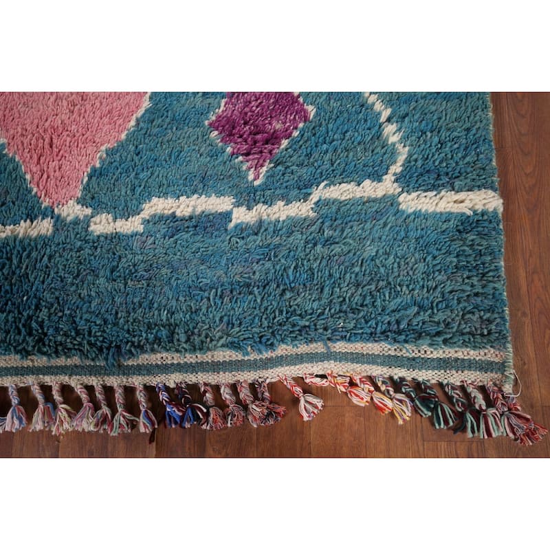 Turquoise Blue Moroccan Oriental Area Rug Hand-Knotted Wool Carpet - 5'0"x 9'1"