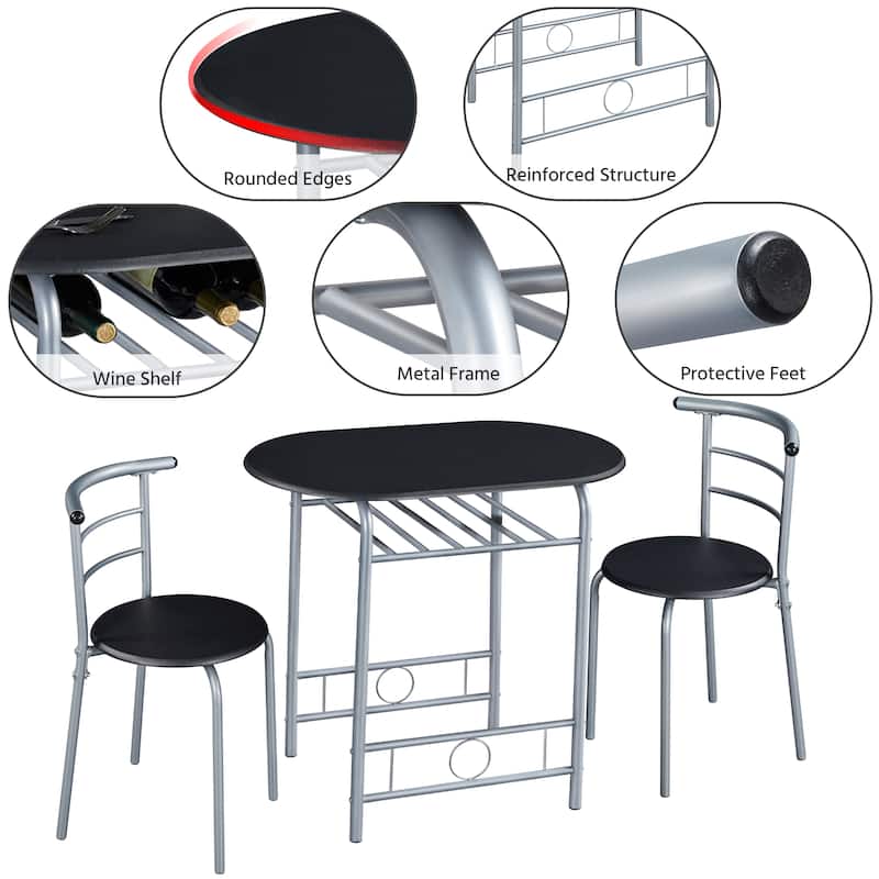 Yaheetech Modern Round Dining Table Set, 3 Piece Dining Room Sets for Kitchens, Apartments