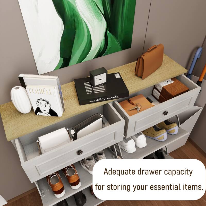 Slim Shoe Cabinet with 2 Drawers & 4 Flip Drawers, Shoe Rack with Adjustable Shelf, Freestanding Shoe Cabinet Organizer