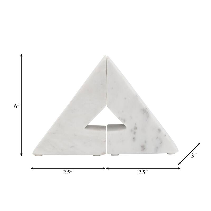Decorative Modern Marble Triangle Bookends - Home Decor - 6", White - 6.0"