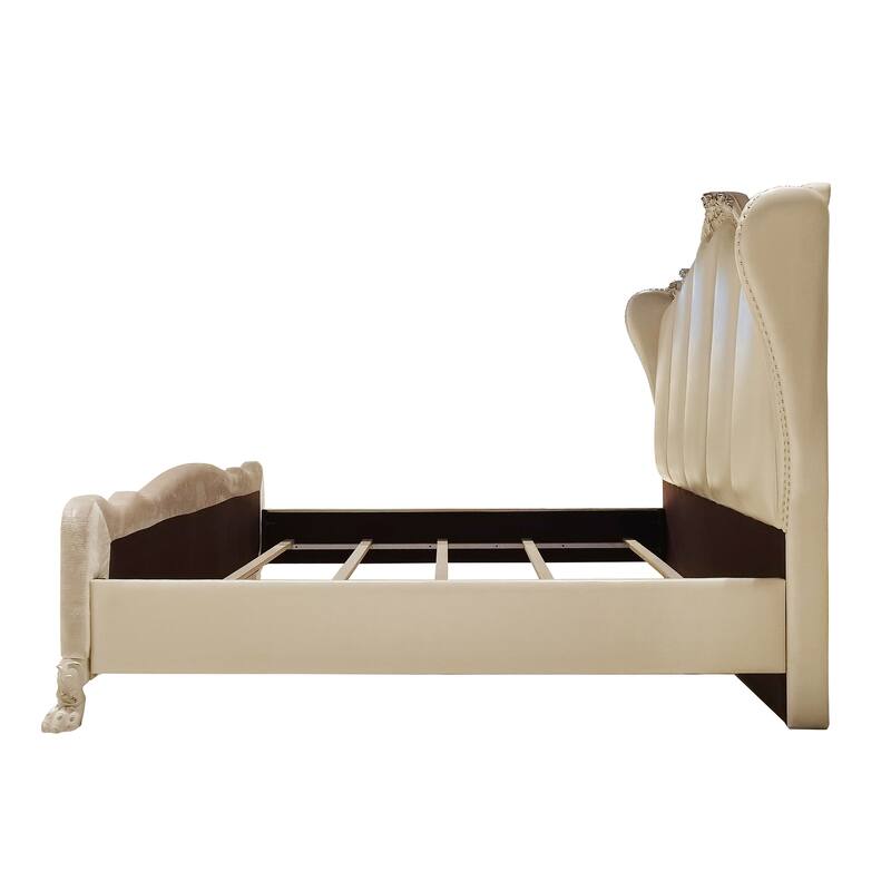 Adison Ivory and Bone White Bed with Nailhead Trim