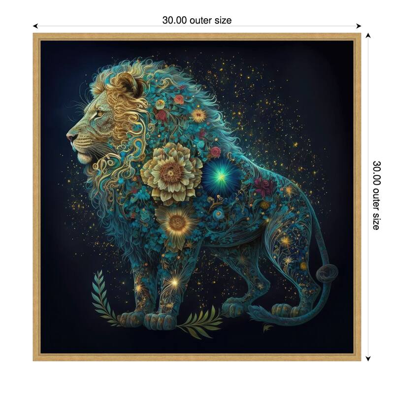 Floral Celestial Leo by Jake Fouracre Framed Canvas Wall Art Print - Sylvie Bright Gold - 30 x 30 in