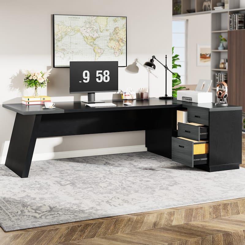 78.7-Inch L-Shaped Executive Desk Computer Desk with File Cabinet